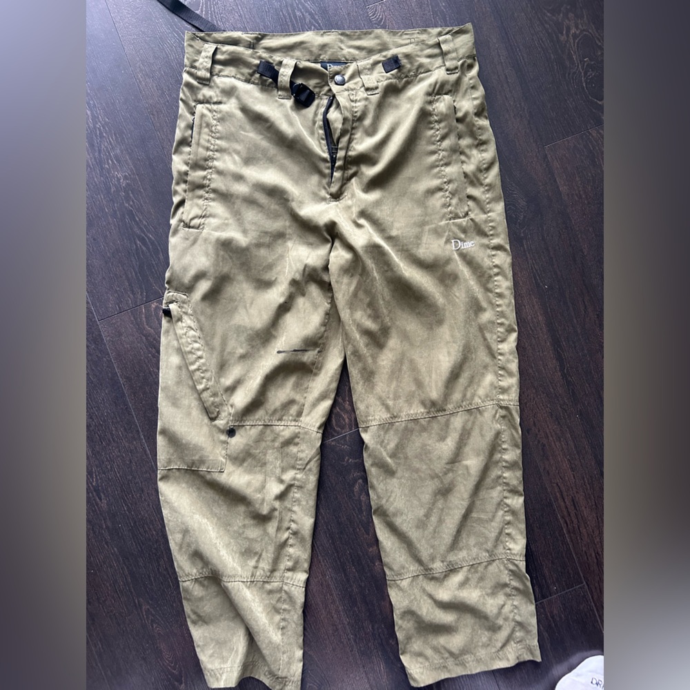DIME Olive Green Pants with paint damage and broken belt